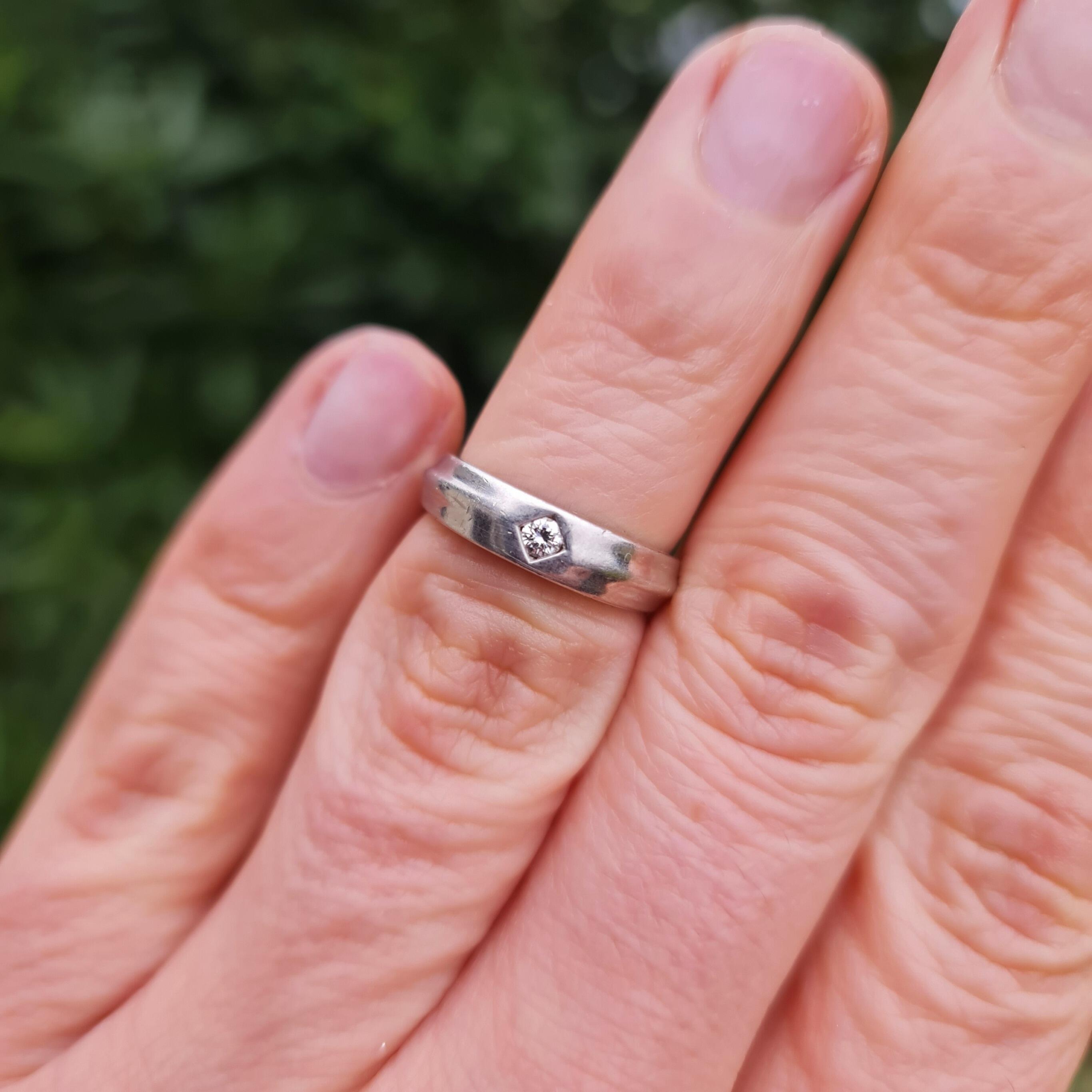 Modern Platinum and solitaire diamond wedding band or stacking ring