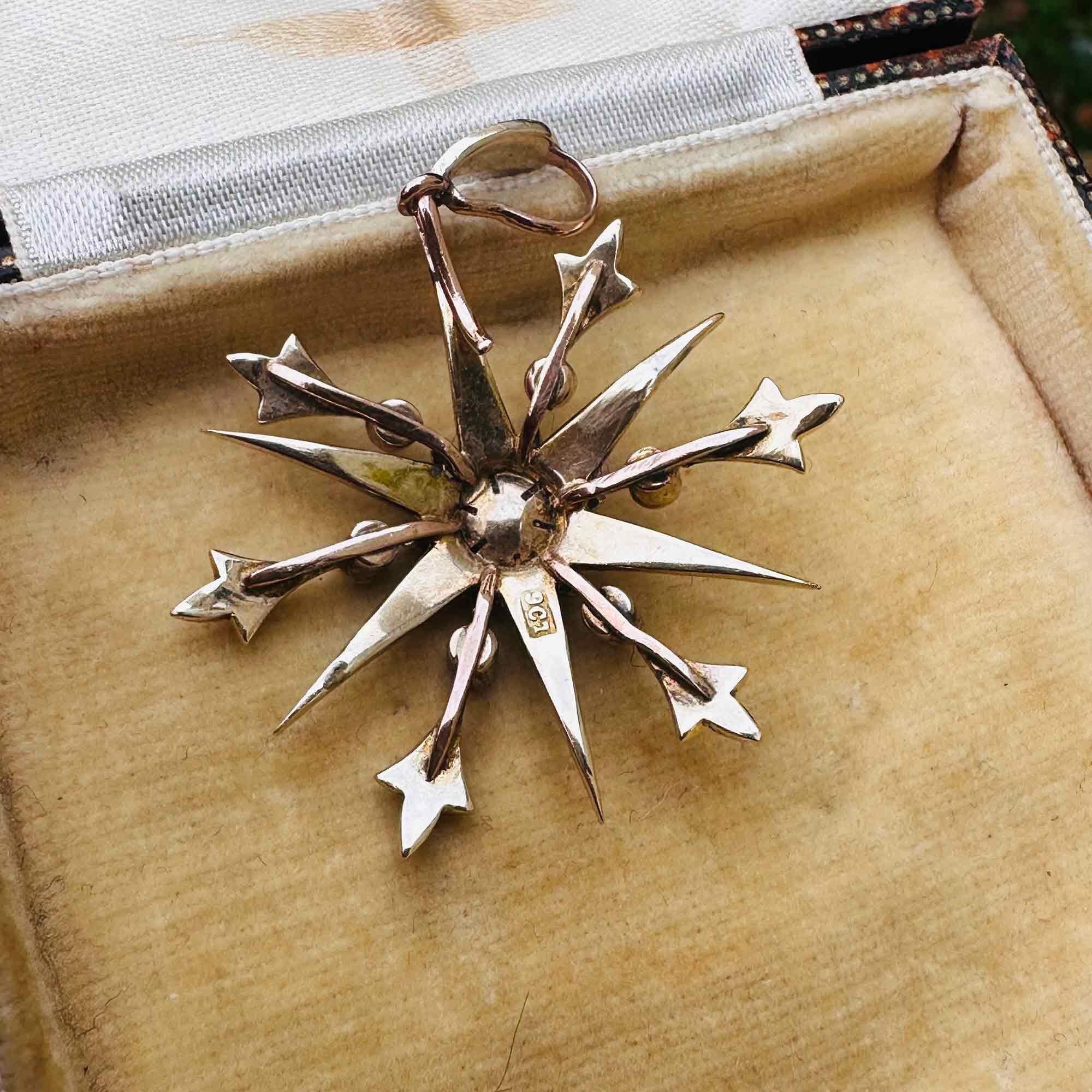 Antique, Victorian 9ct Gold Seed Pearl Star/snowflake pendant