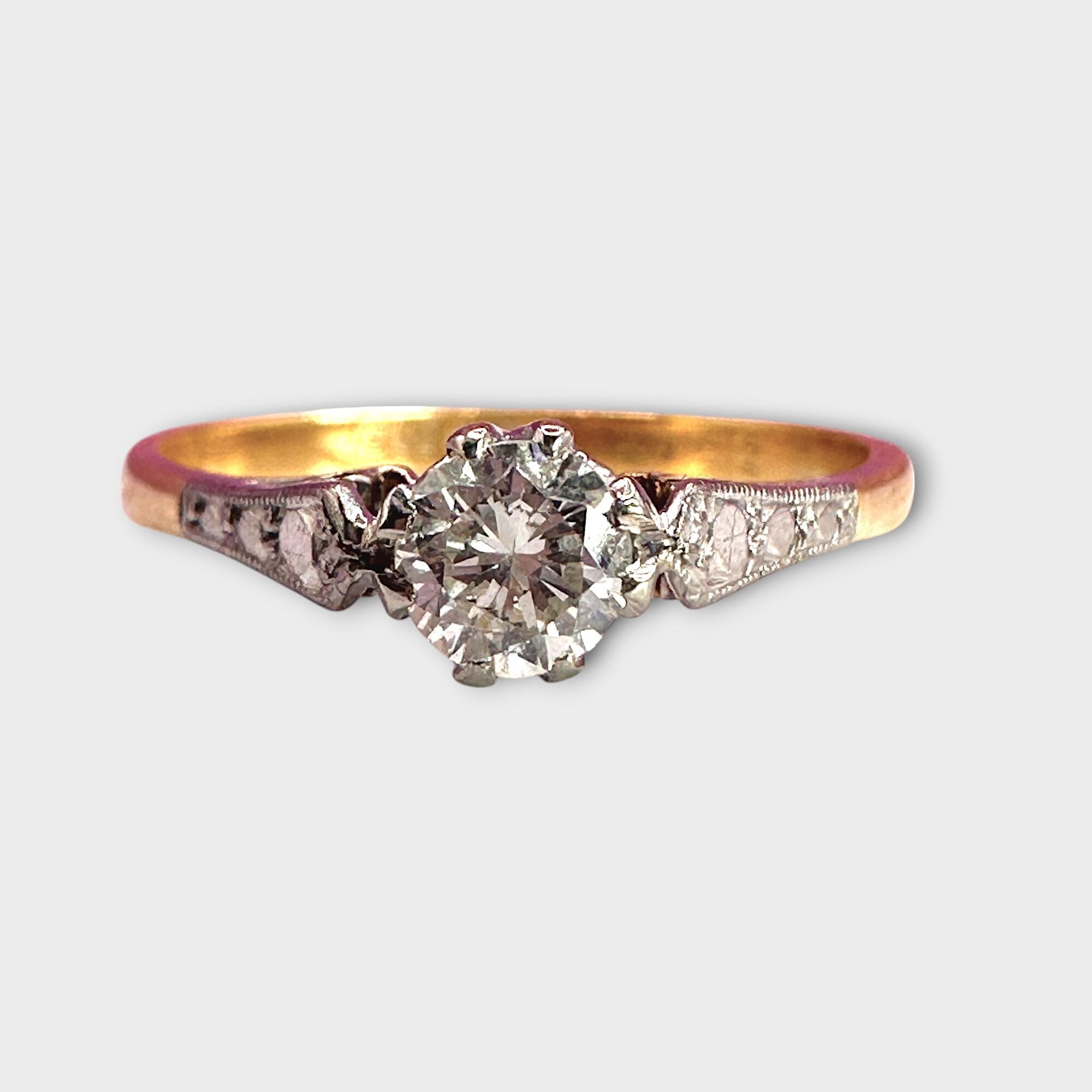Antique Art Deco 18ct yellow gold and platinum European-cut diamond solitaire engagement ring