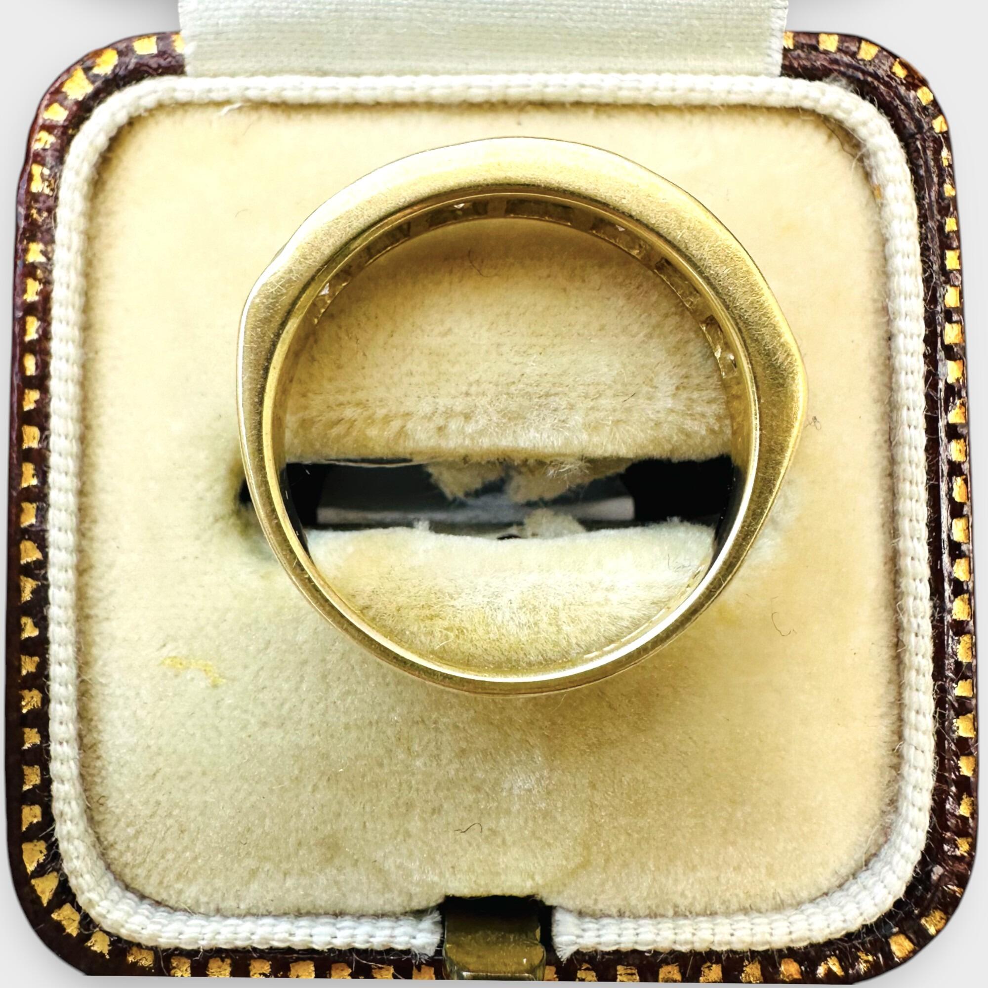 Vintage 18ct Gold Diamond 0.55ct half Eternity, wedding ring in antique box, side view.