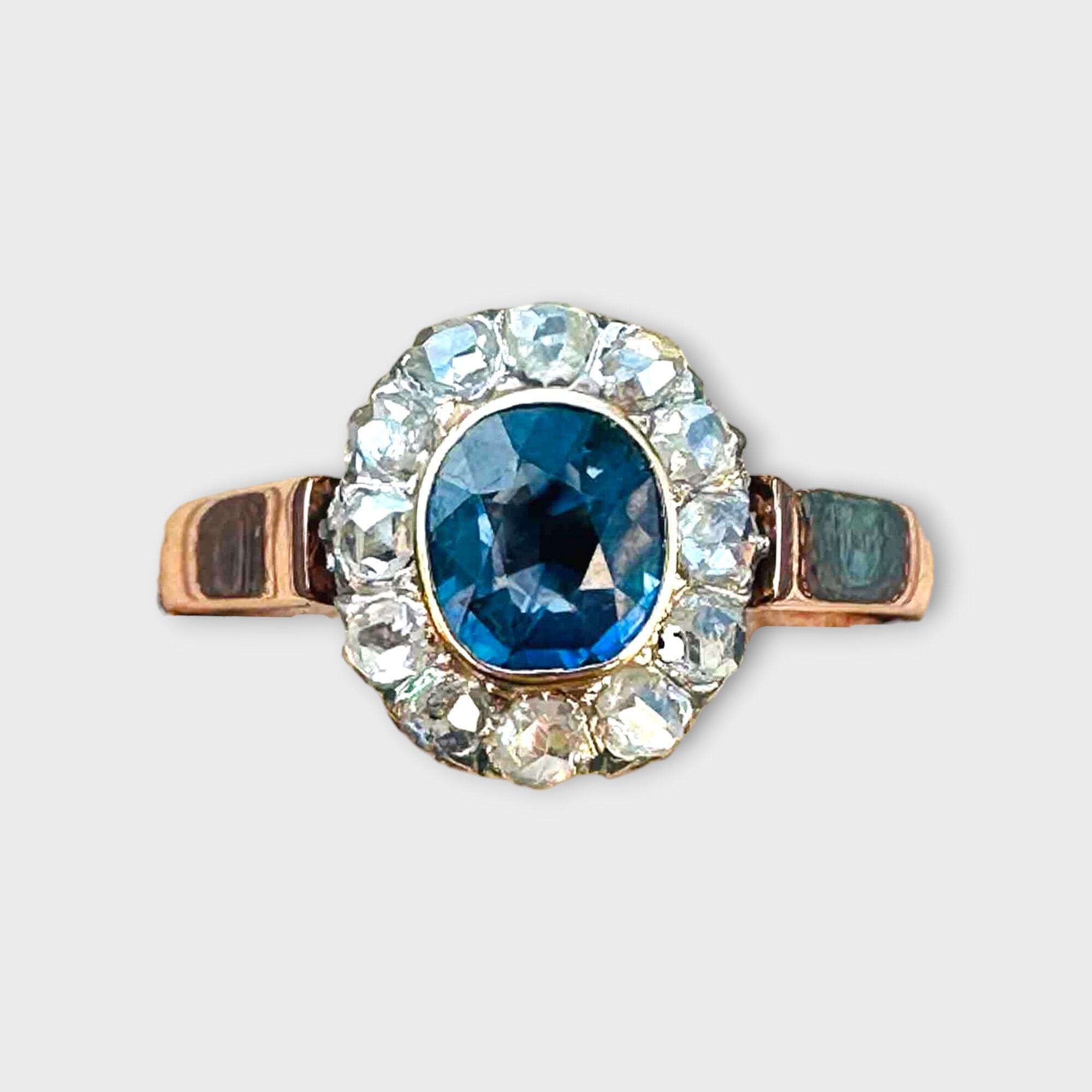 Victorian sapphire and roe cut diamond cluster ring.