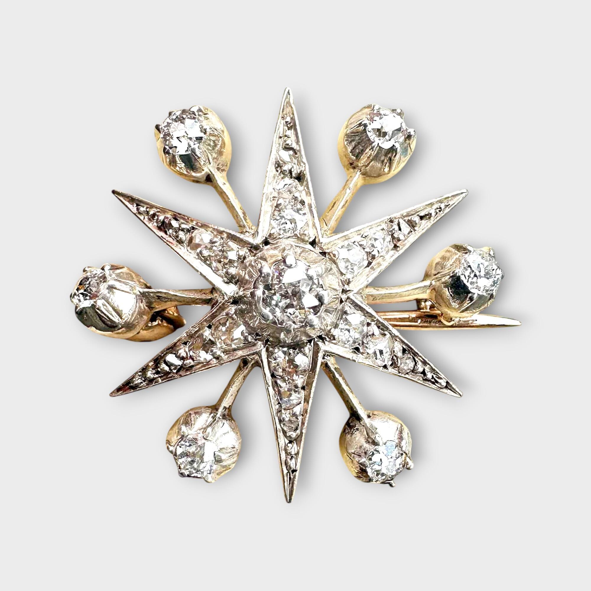 Victorian diamond star pendant / brooch, grey background