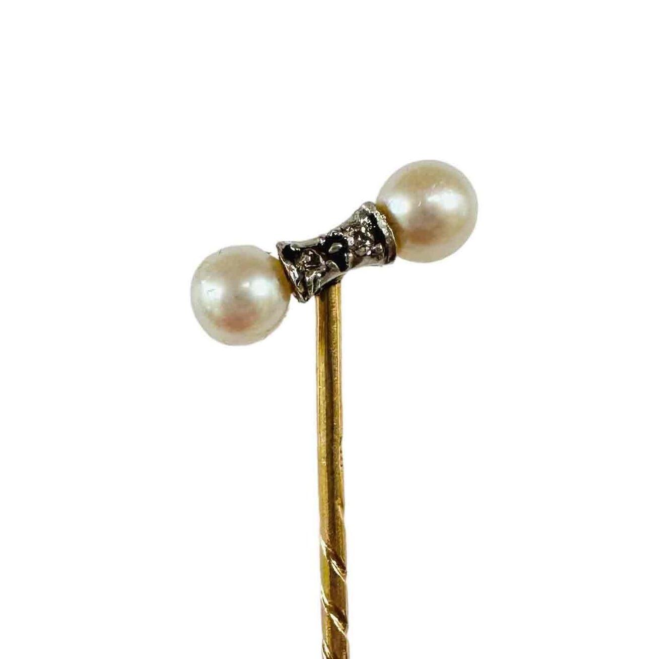 double pearl T-shaped stickpin with rose cut diamonds