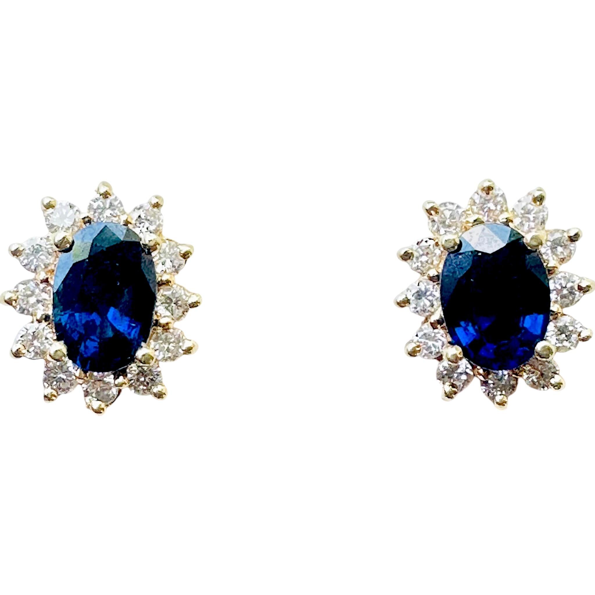 front view of Classic 18k Gold, Sapphire & Diamond 2.00ct Cluster Earrings with white background