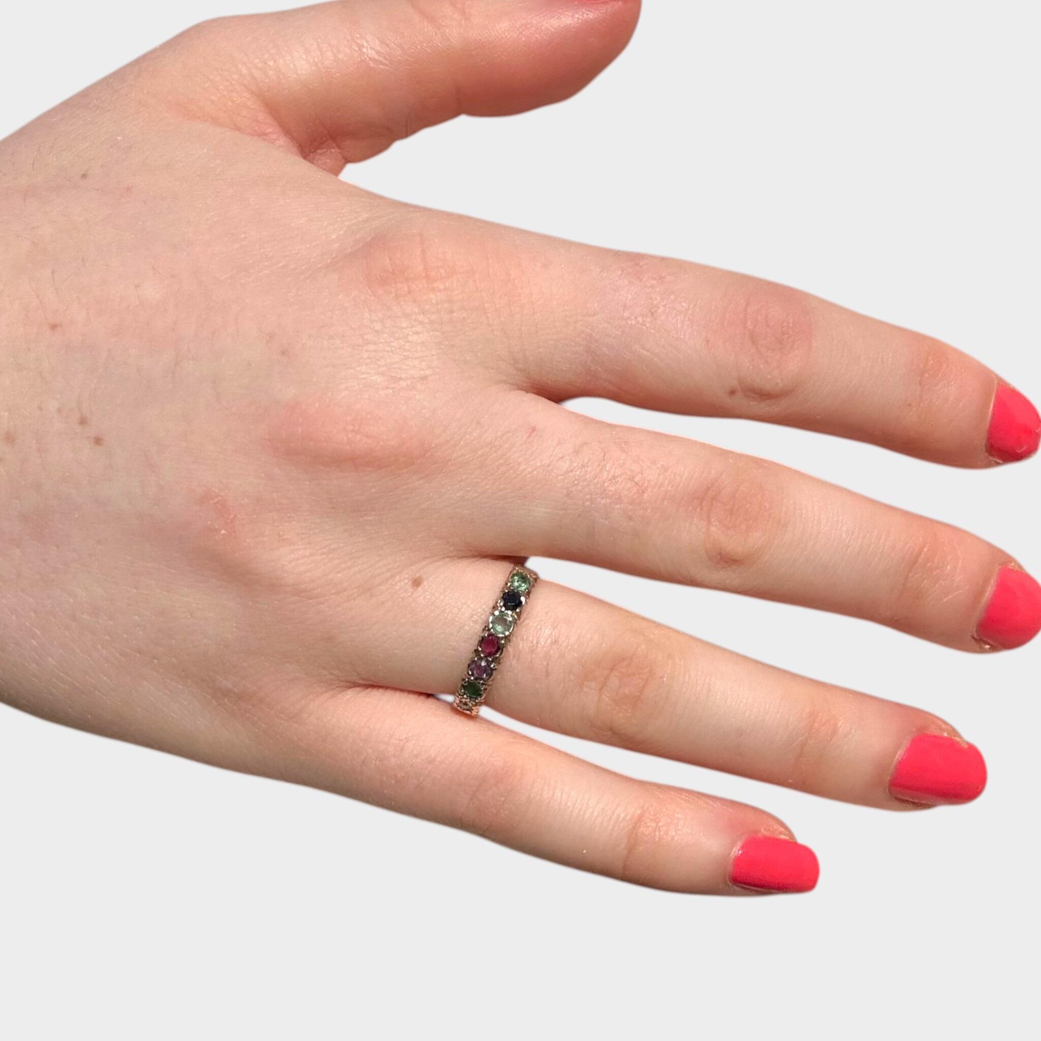 Antique 9ct Gold DEAREST Ring with Gemstones: Diamond, Emerald ...