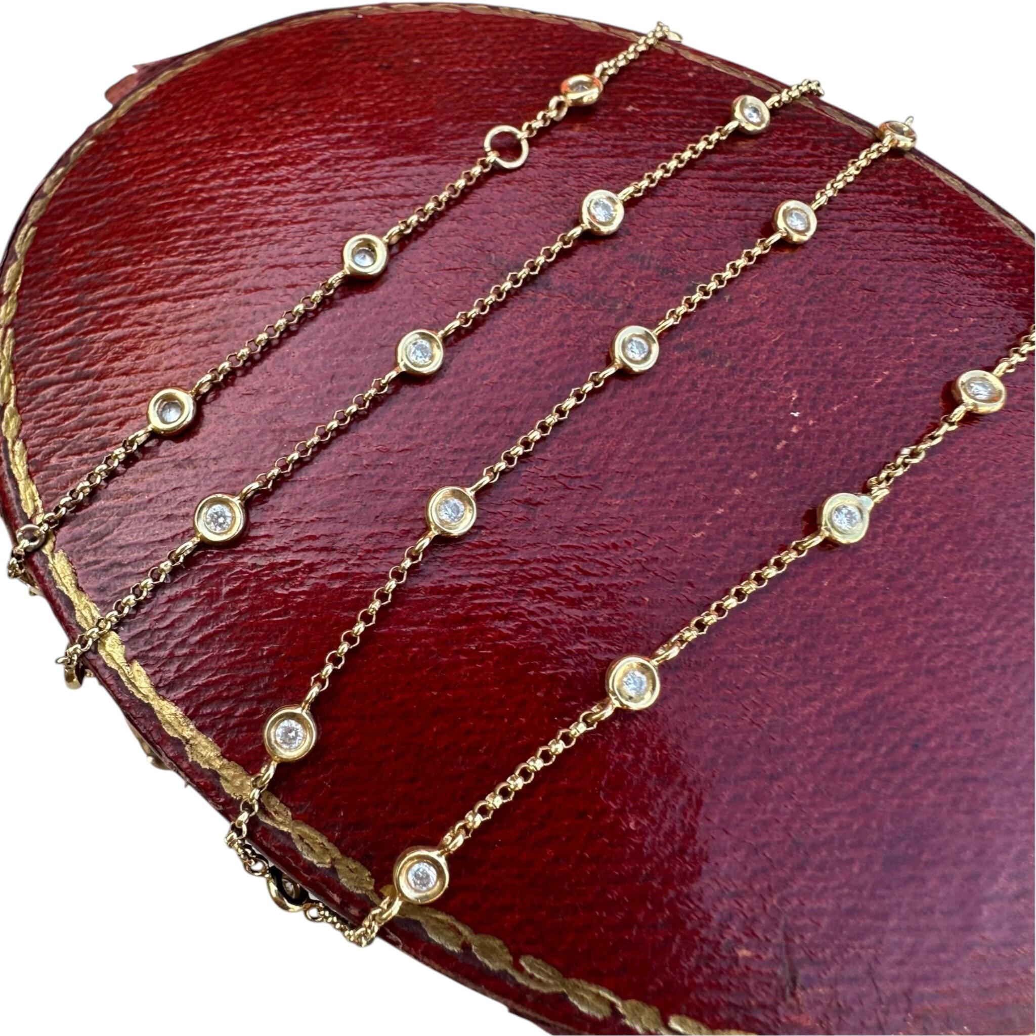 18K Gold Diamonds by the Yard Necklace Inspired by Tiffanys displayed on red antique box with white background