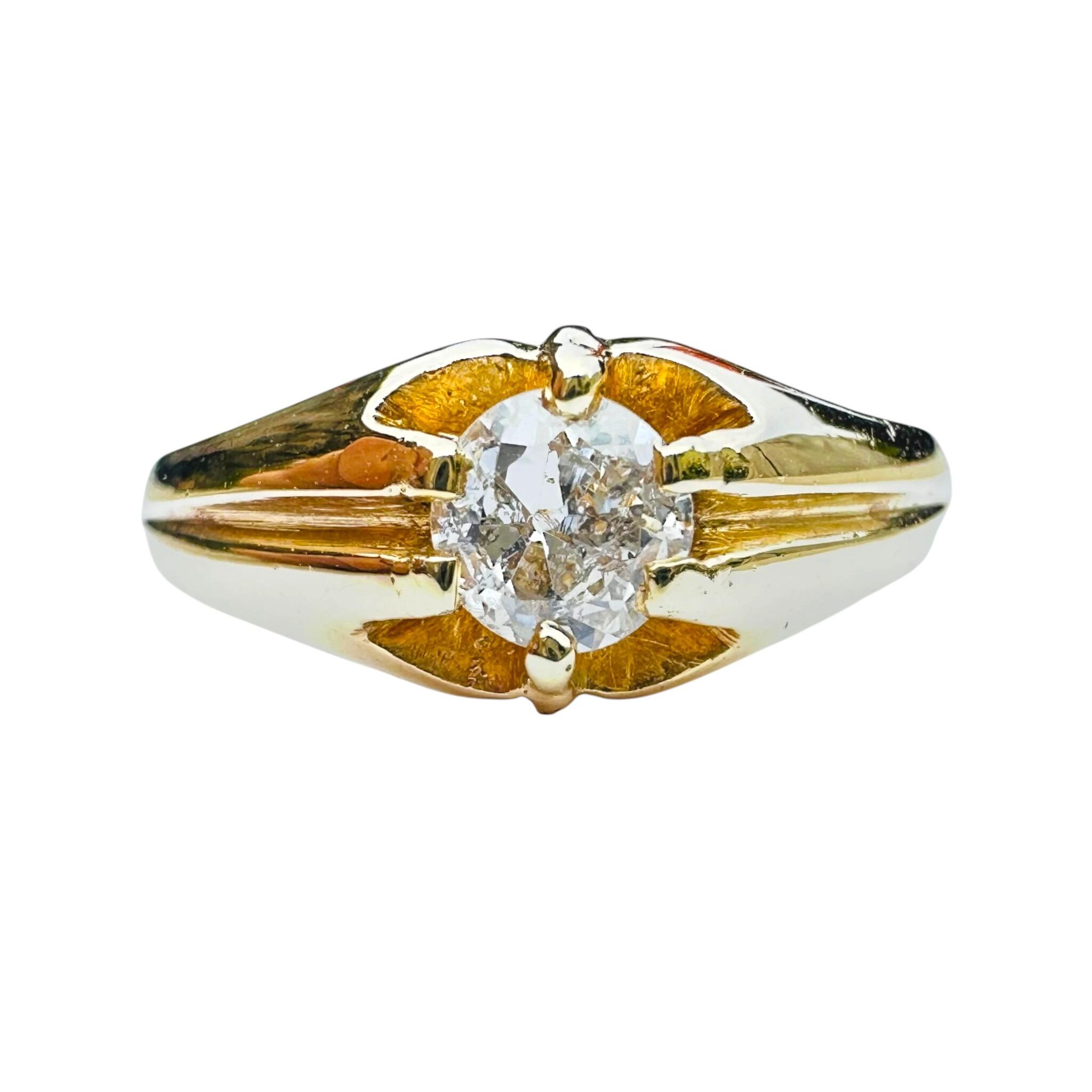 front view of Antique Edwardian 18K Gold Diamond Gypsy Ring with white background