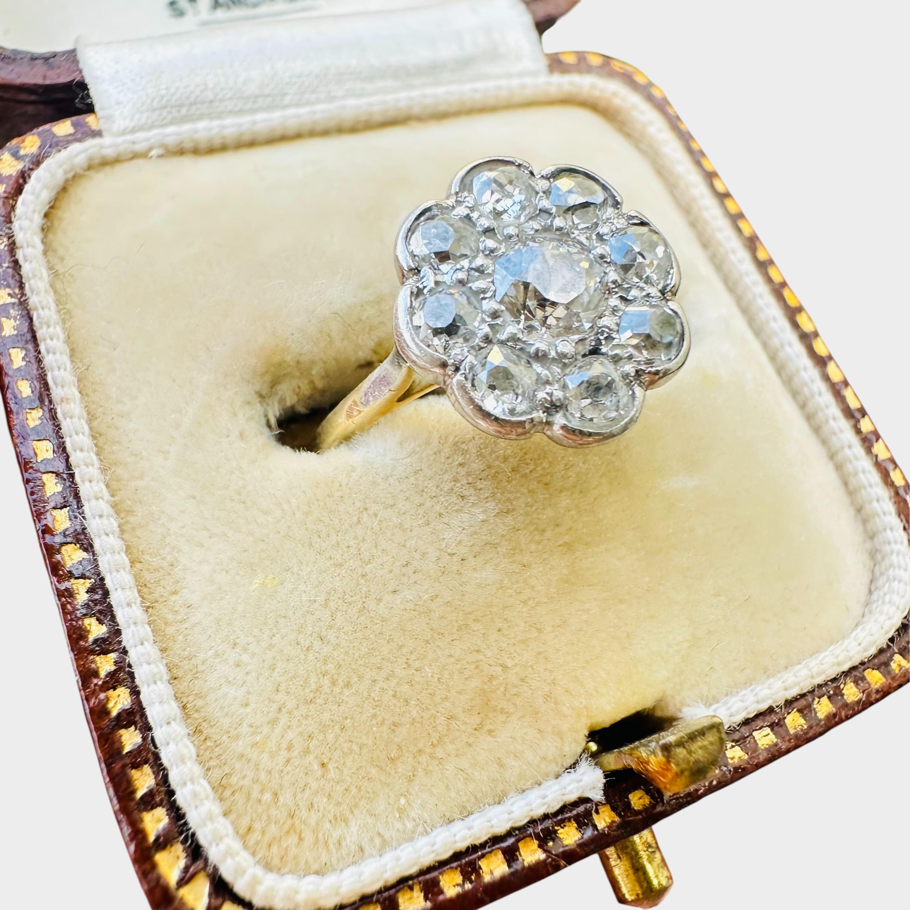 Edwardian 18k Gold Diamond Daisy Cluster Engagement Ring, 1.00ct ...