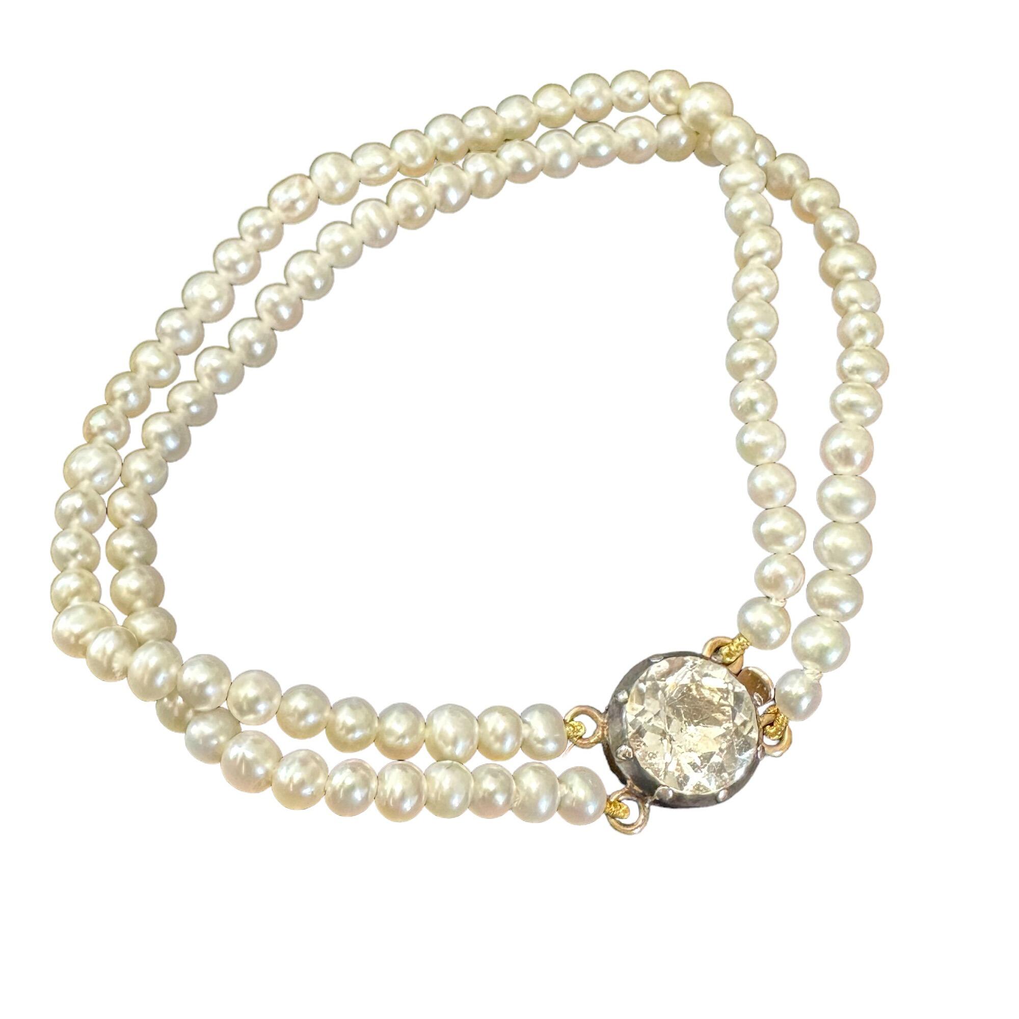 double strand pearl bracelet with paste and Georgian silver clasp with white background