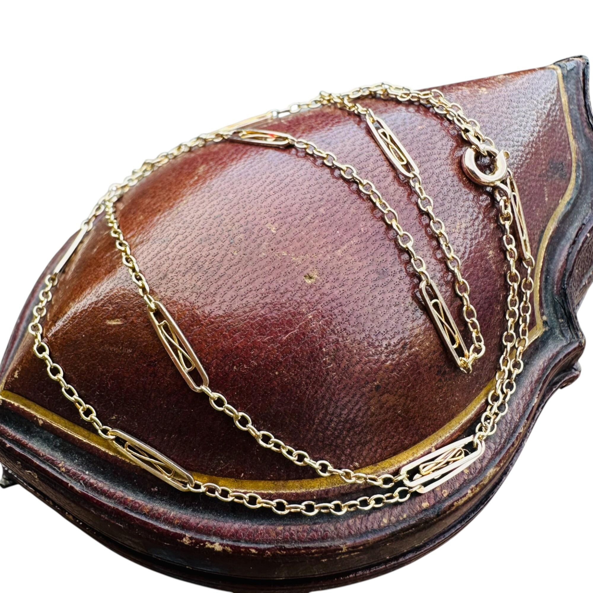 antique 9K Gold Fancy Link Chain, displayed on red antique box