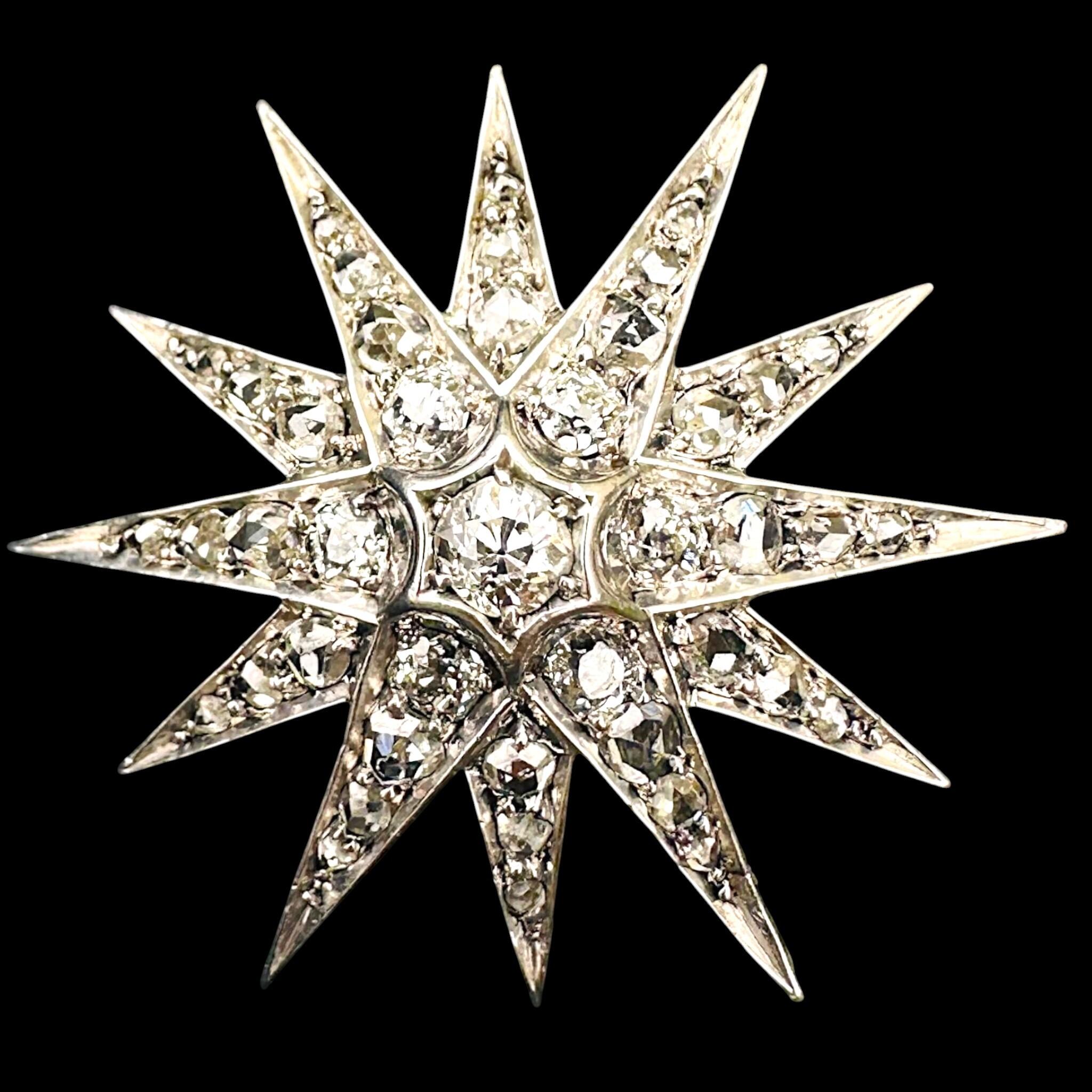 Antique diamond star pendant on black background