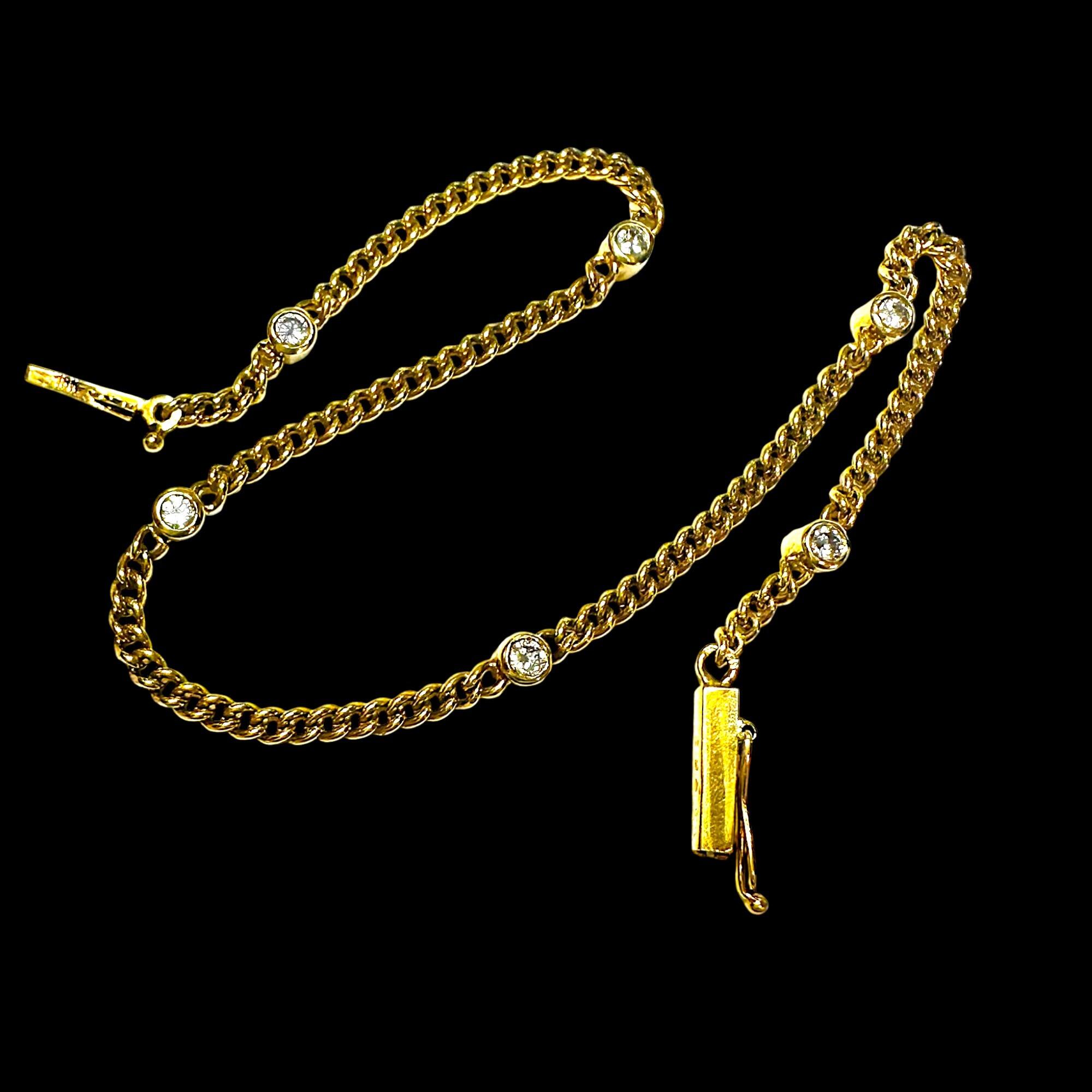 18ct Gold & Diamond Station Curb Link Bracelet – 7.5″ / 19cm, London 1978, black background