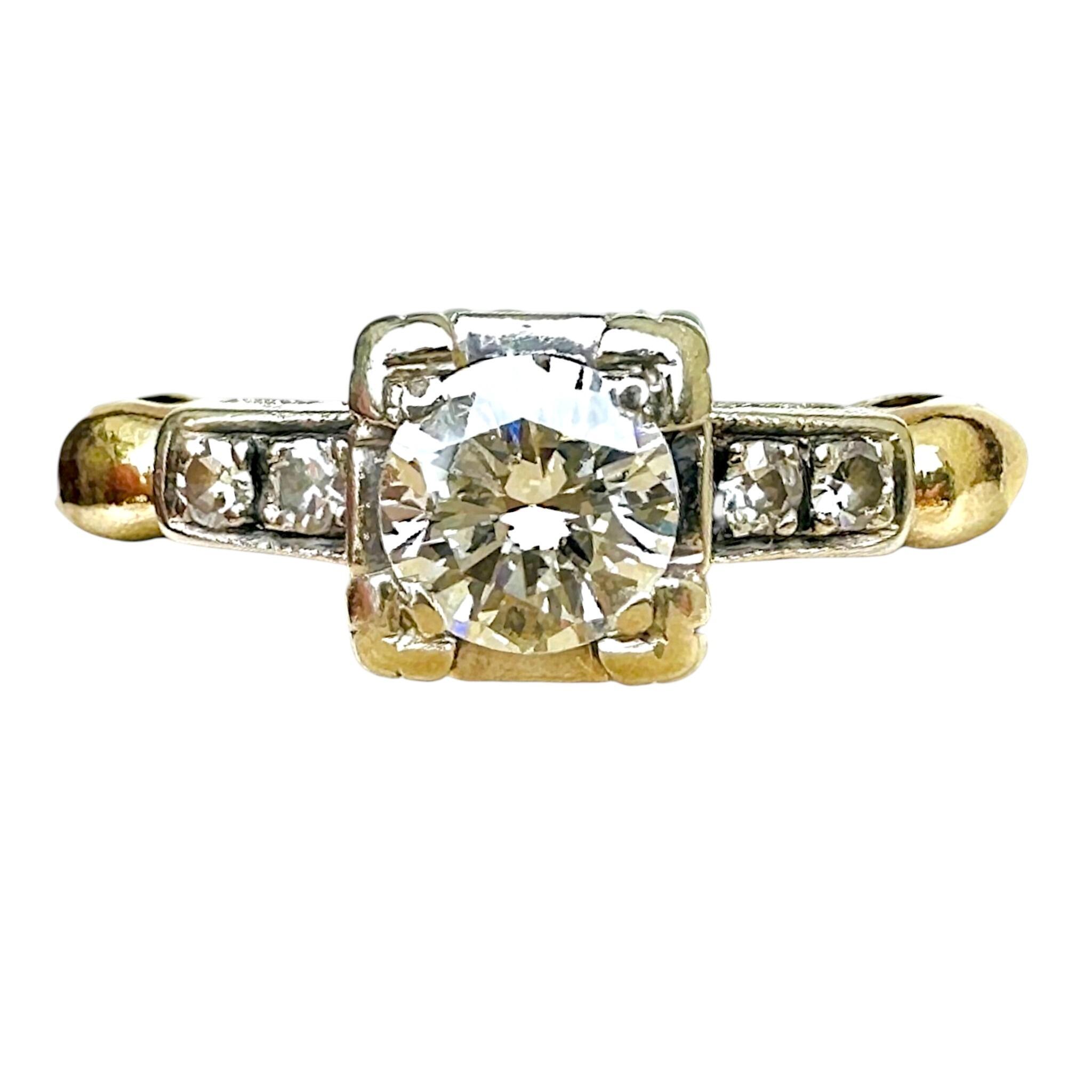 18ct Gold & Platinum Diamond Solitaire 0.55ct Ring with grey background