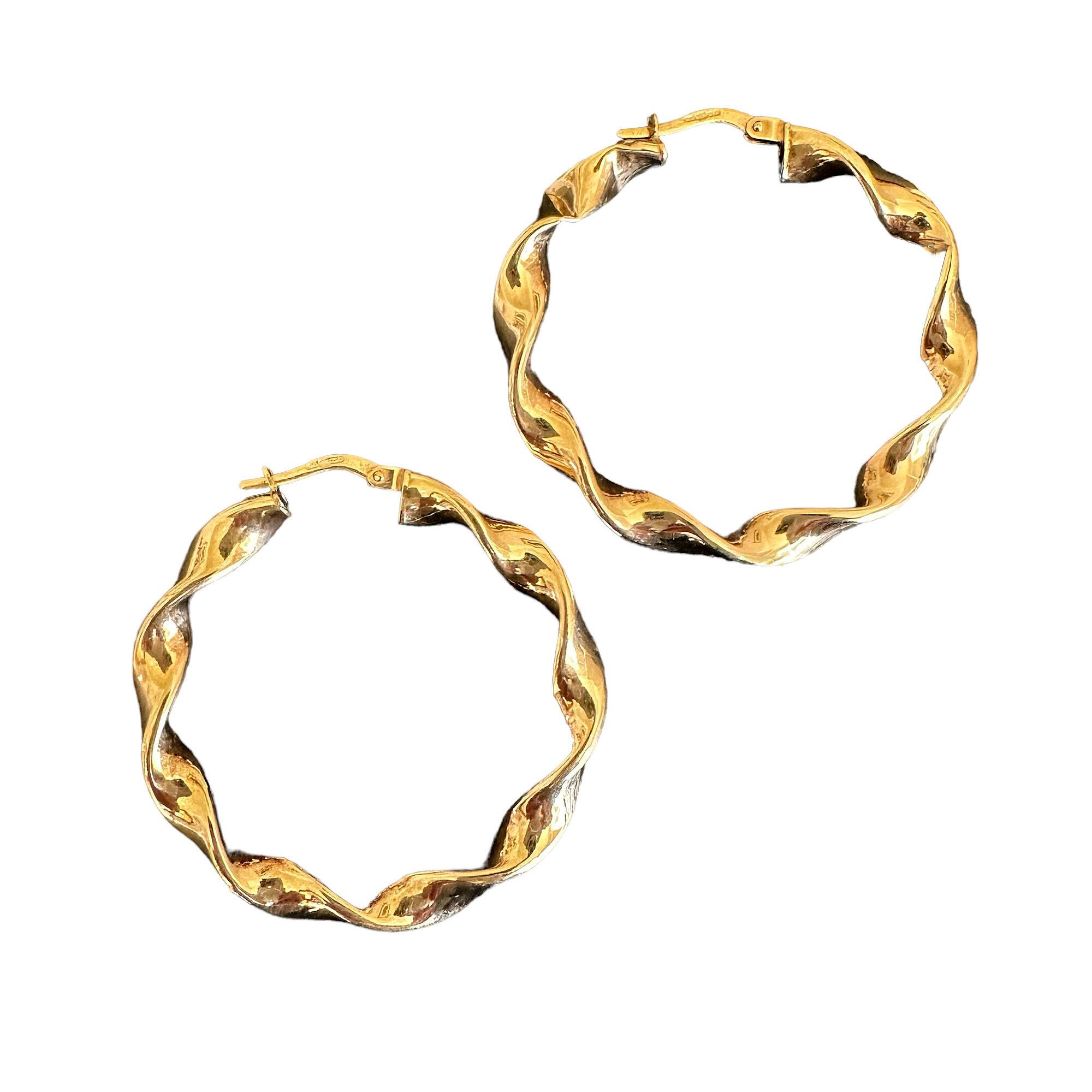 Large 9ct Gold, Twist Rope Hoop Earrings, 38mm Diameter