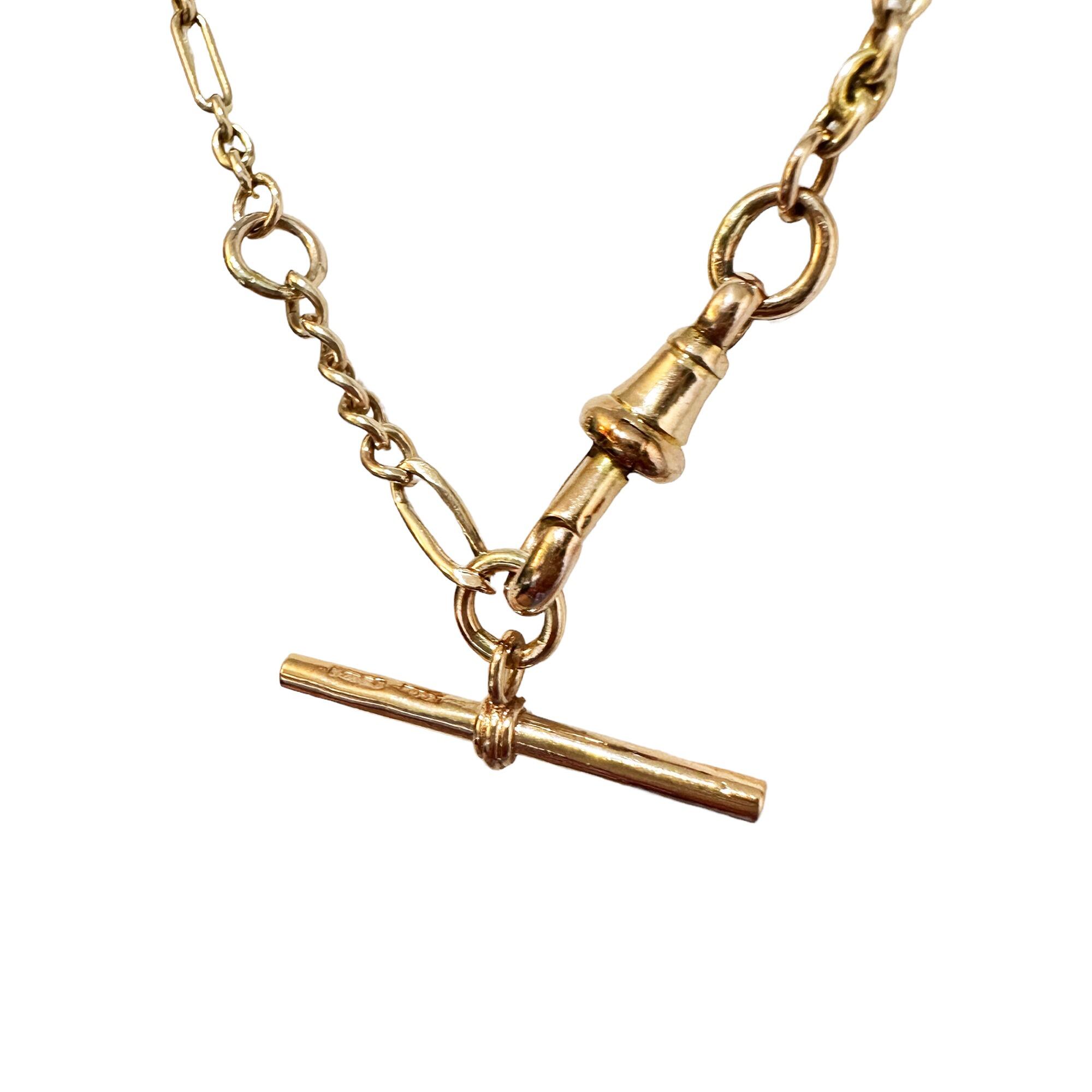 SOLD - Edwardian 9ct Gold Fetter link chain with t-bar & dog clip ...