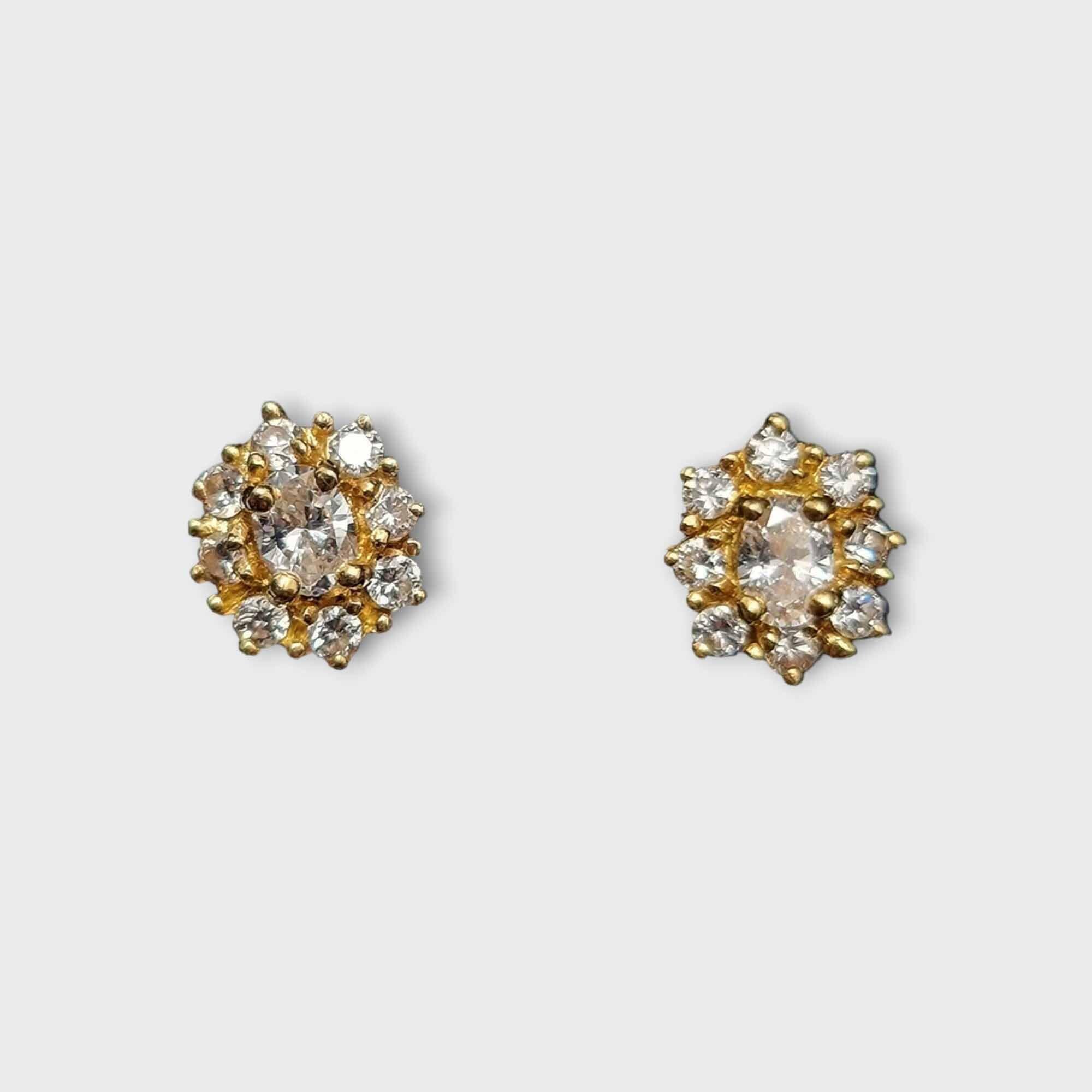 9ct Yellow Gold On Silver 1.00ct Simulated Diamond Flower Cluster Stud Earrings