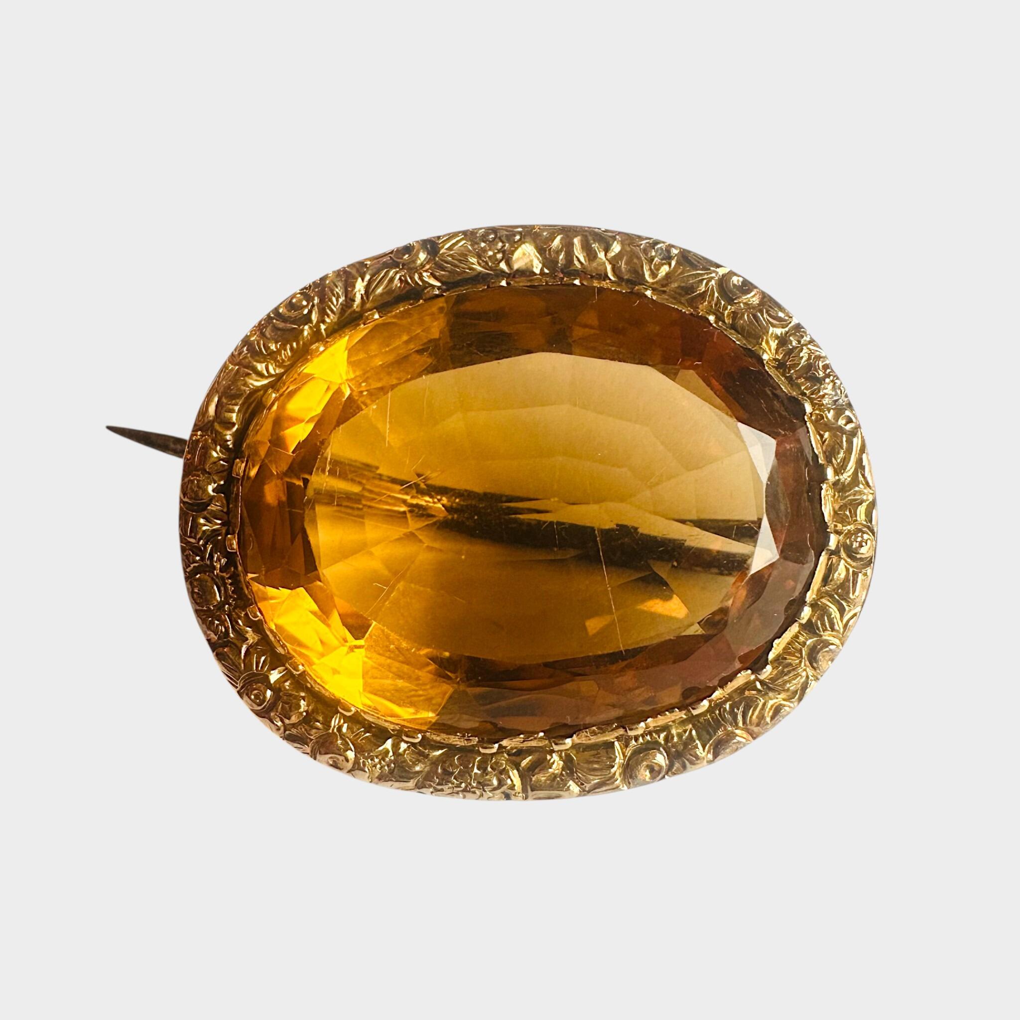 15k Gold large Citrine Brooch,grey back ground.