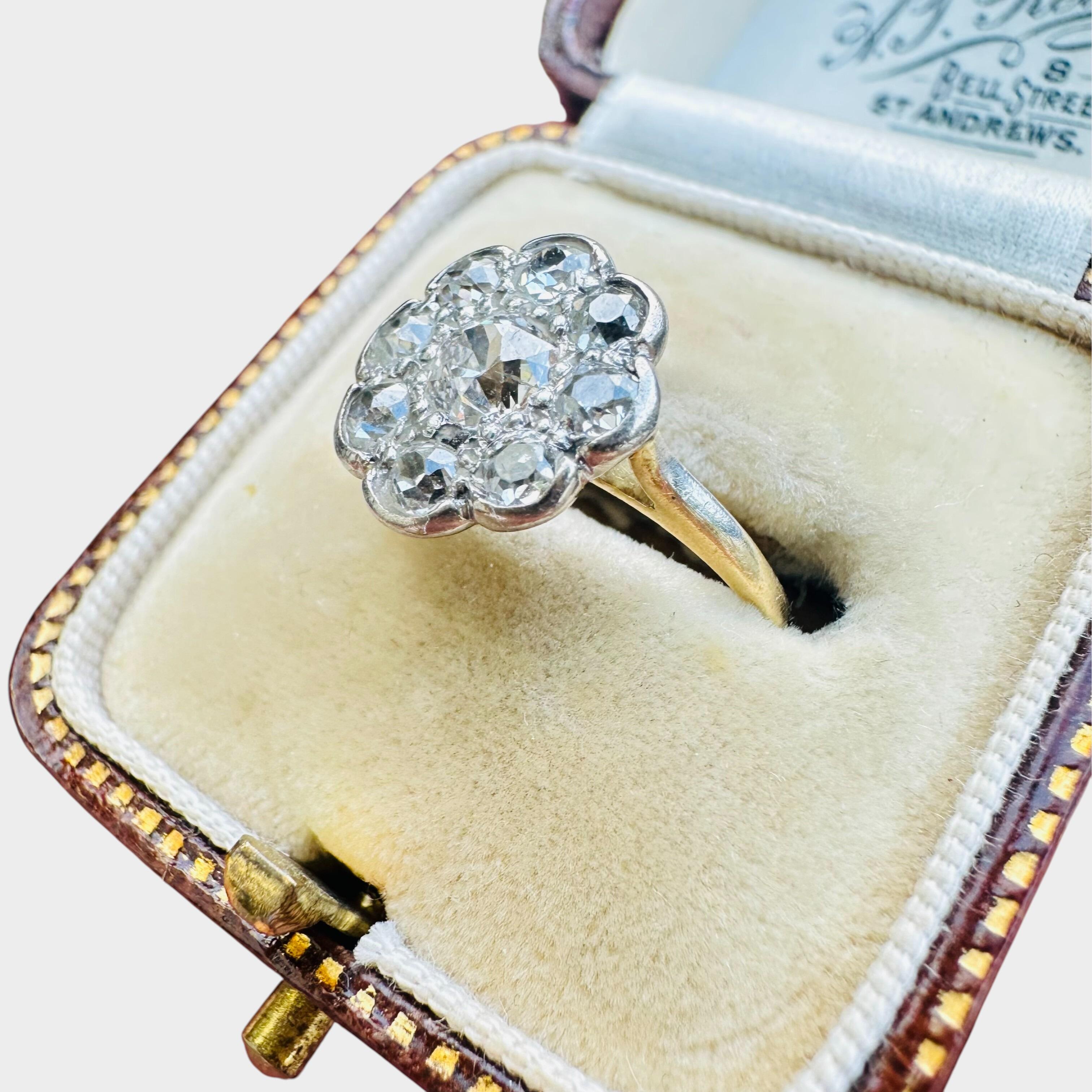 Edwardian 18k Gold Diamond Daisy Cluster Engagement Ring, 1.00ct ...