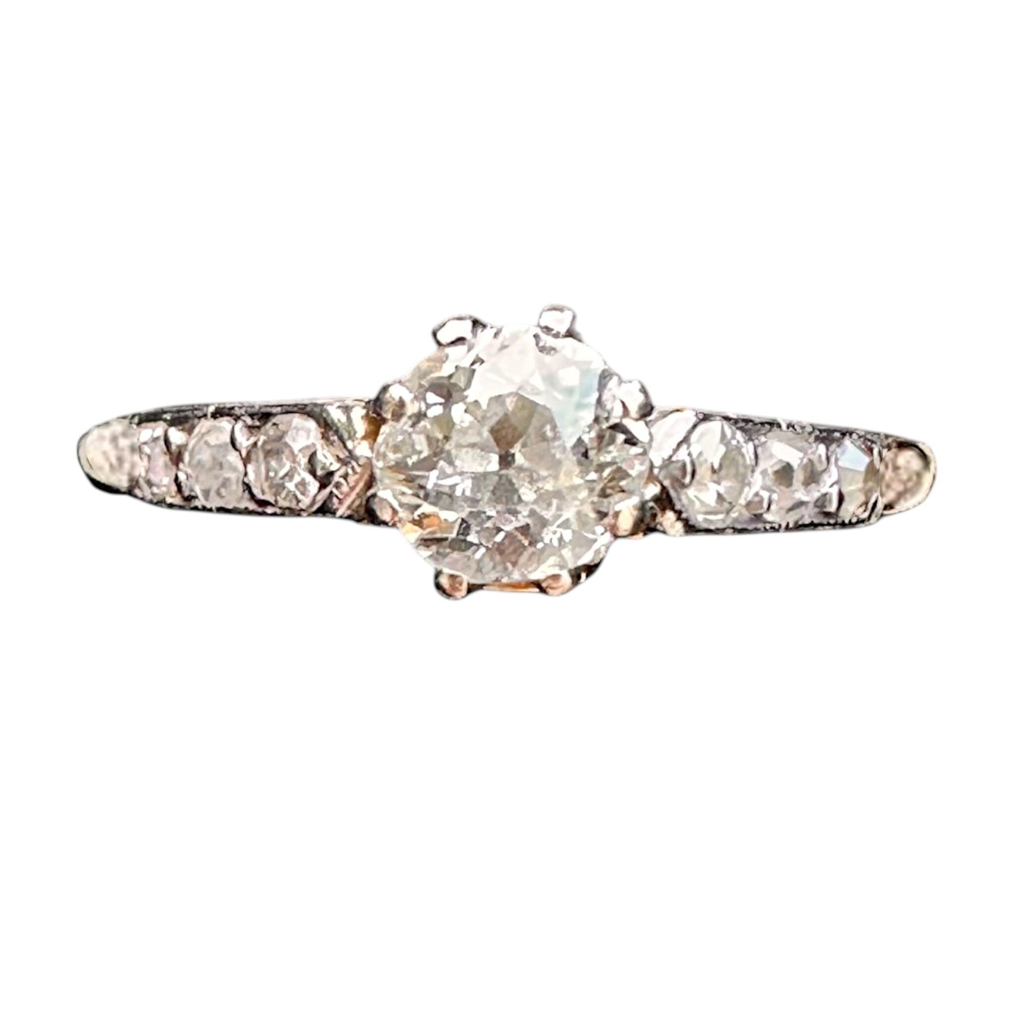 18ct Gold & Platinum Art Deco Diamond Engagement Ring, white background.