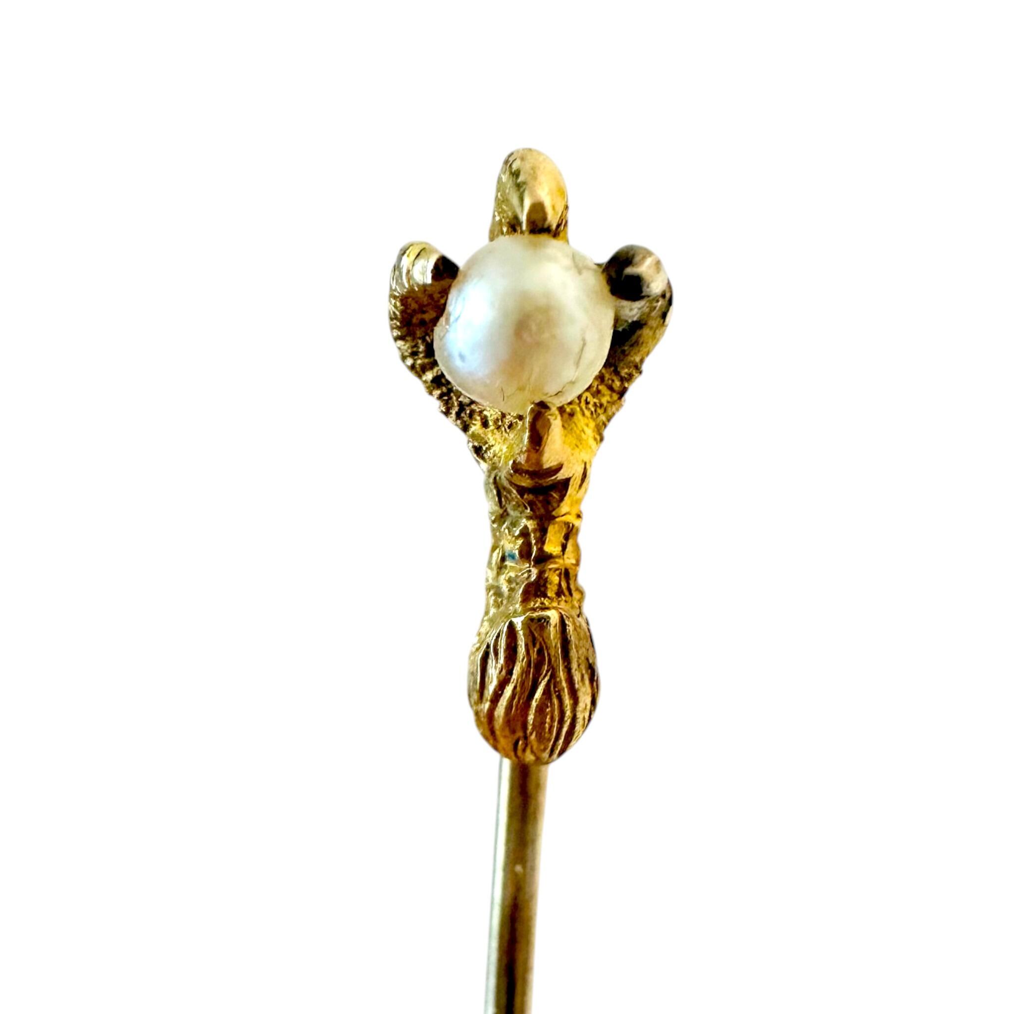 Victorian 18ct Gold Eagle Claw Pearl Stick Pin, Circa 1890