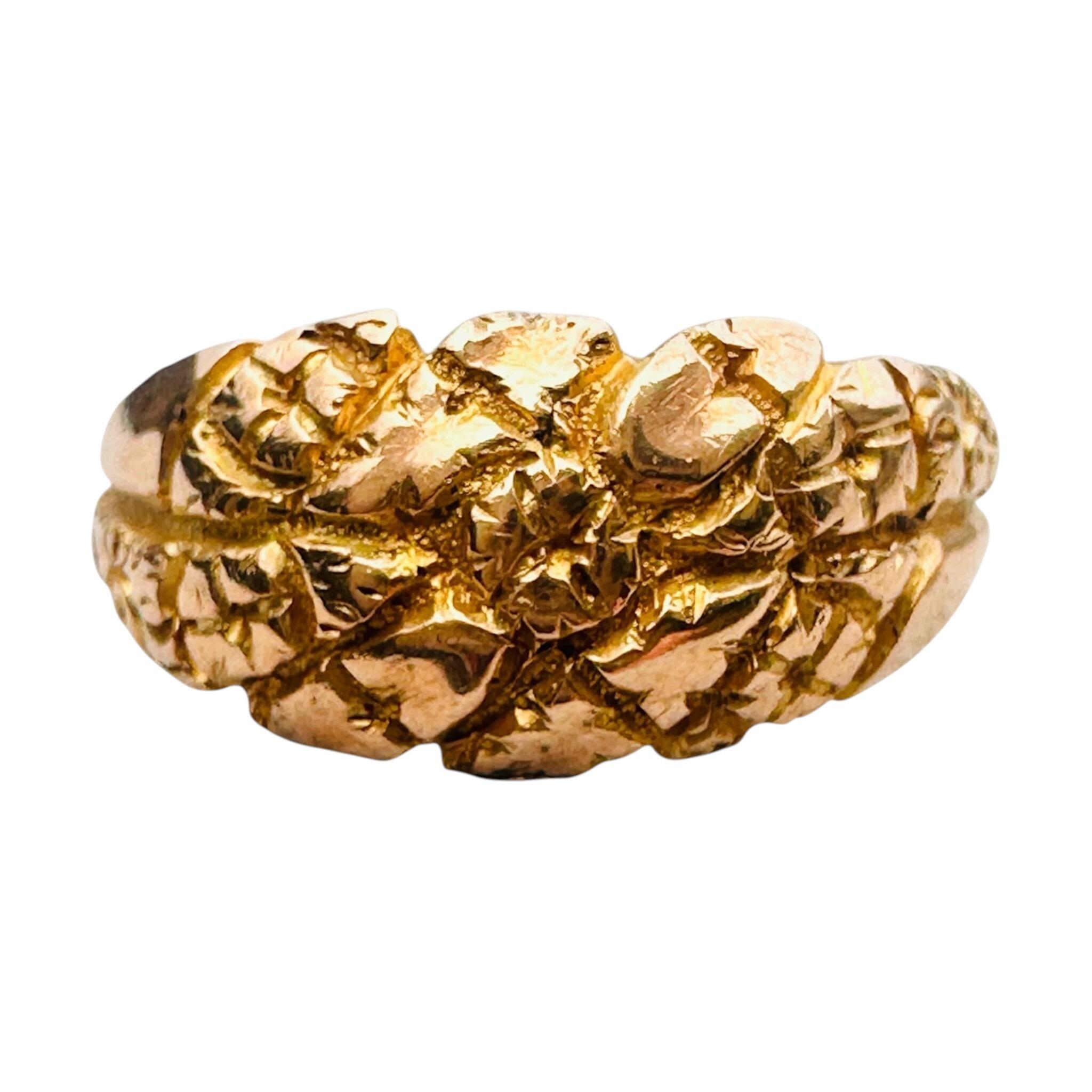 front view of Antique Art Nouveau Gold English Repoussé Ivy & Rose Dress Ring with white background