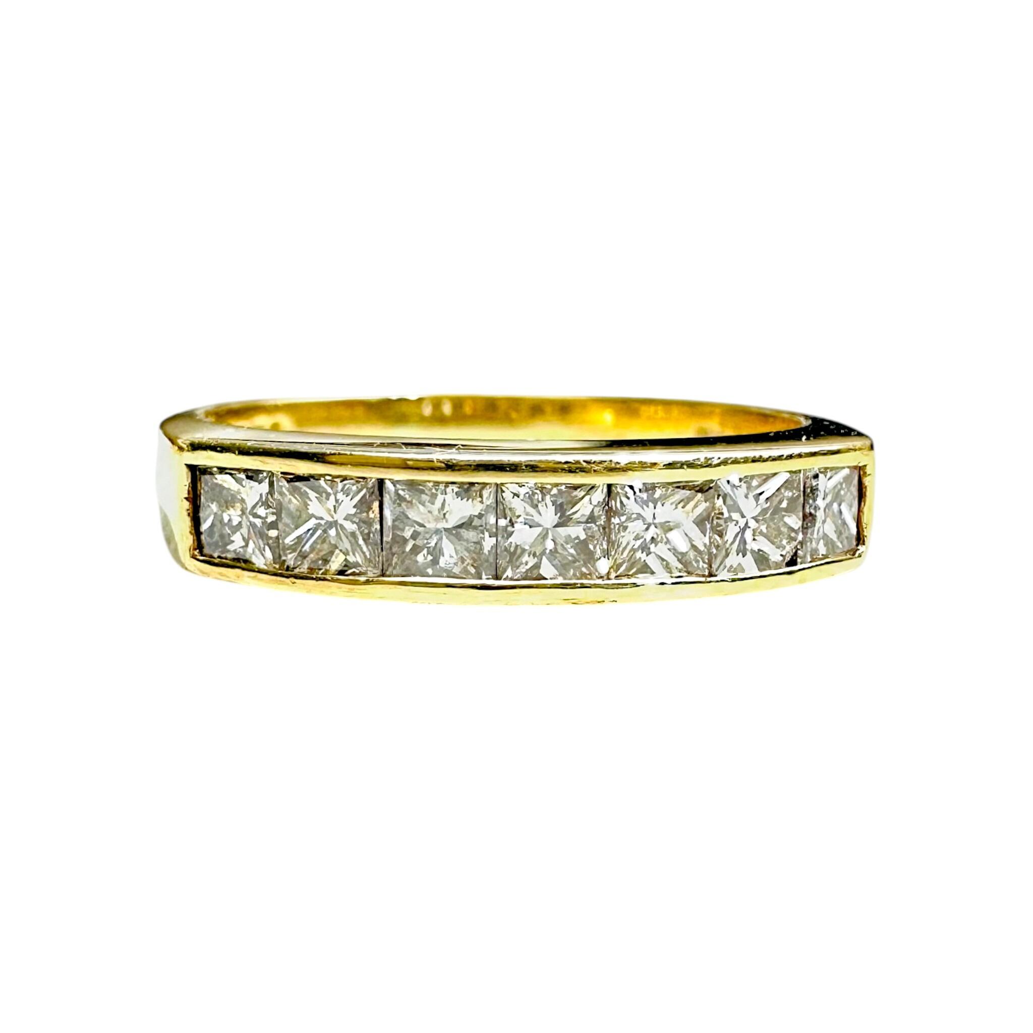 front view of 18k Yellow Gold Princess Cut Diamond Half Eternity Ring with white background
