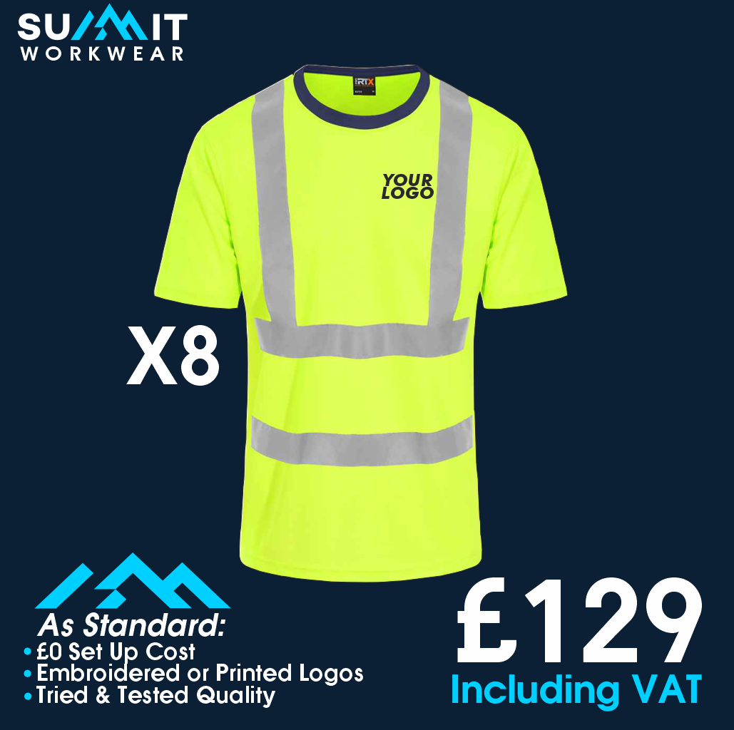 8 Pack Hi Vis T Shirts with Custom Embroidered Logos Professional Safe Workwear