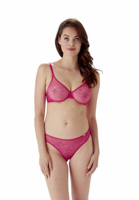 Gossard 13001 Glossies Lace Underwired Non Padded Sheer Hot Pink Bra