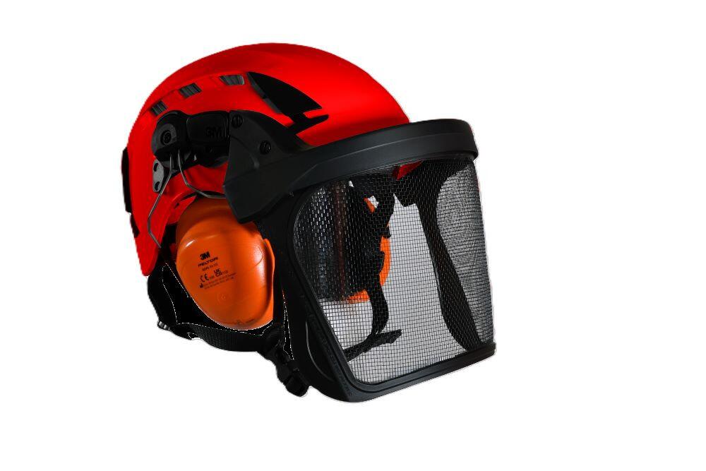 3M Arborist Climbing Chainsaw Helmet Kit c/w Mesh Visor & Ear Defenders (Red)
