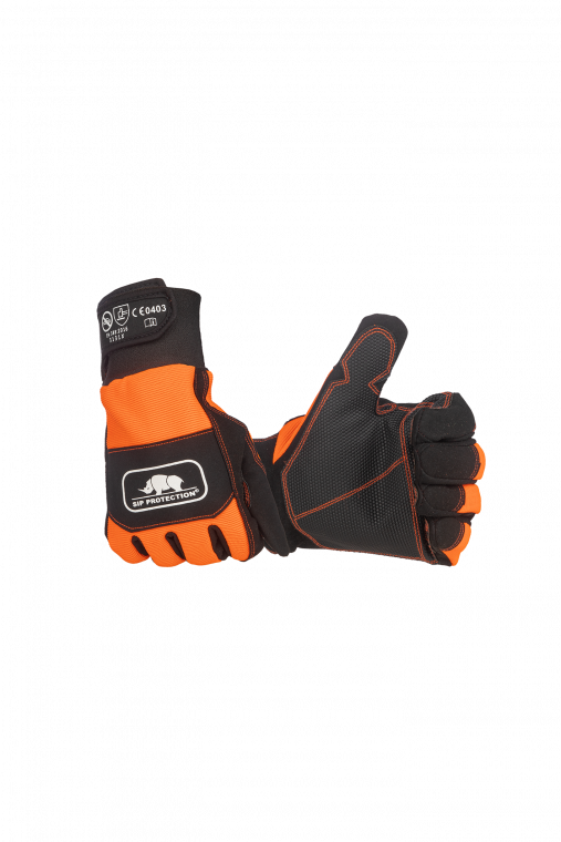 SIP Protection Chainsaw Gloves - Size 10 - Left Hand Protection - Orange/Black