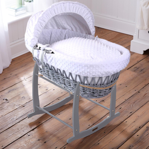 Baby Wicker Moses Basket in White Dimple By Clair De Lune
