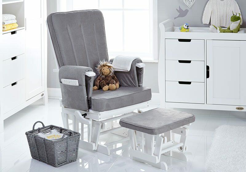 OBaby Deluxe Reclining Glider Nursery Chair & Stool - grey