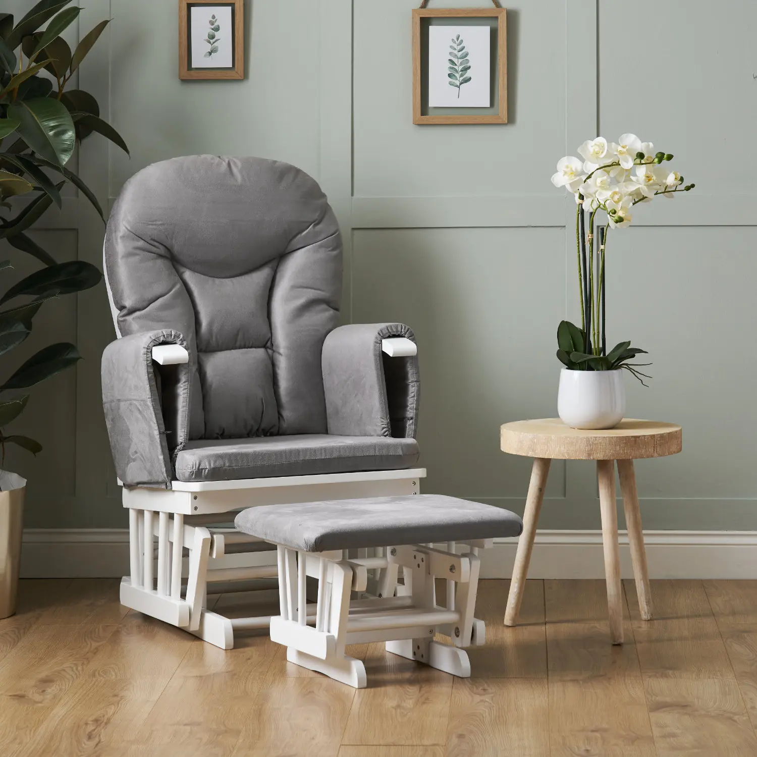 OBaby Reclining Glider Chair & Stool - White & Grey