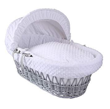 Baby Wicker Moses Basket in White Dimple By Clair De Lune