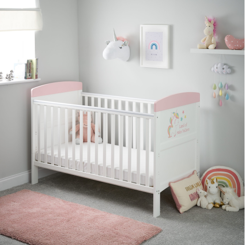 OBaby Grace Unicorn Themed Cot Bed - White & Pink