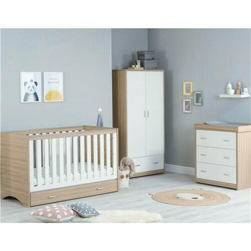 Babymore Veni 3 Piece Nursery Room Set with Drawer - Oak White