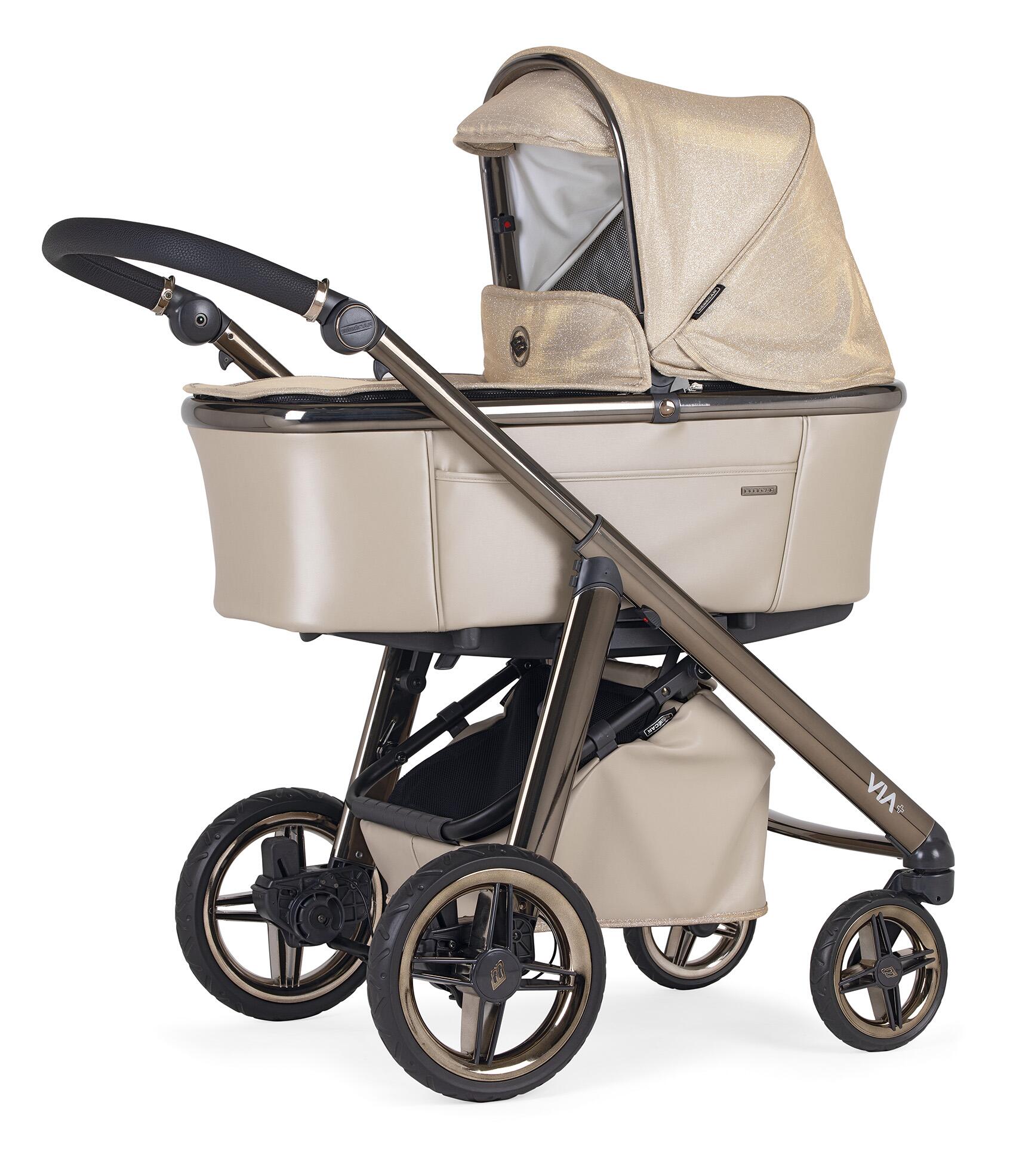 Bebecar Via Prive 2024 Gold Glitter Pram Free Car Seat and Isofix Base Baby Boutique UK