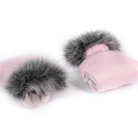 Universal Pram and Pushchair Hand Muffs - Pink with Faux Fur