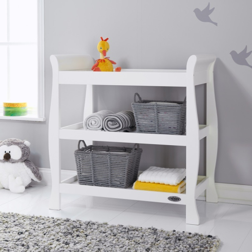 OBaby Stamford Sleigh Open Changing Unit Elegant White Nursery