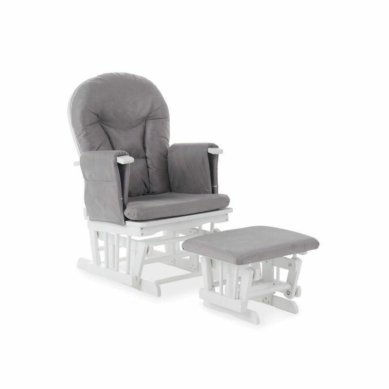 Reclining Glider Nursery Chair & Stool - White & Grey