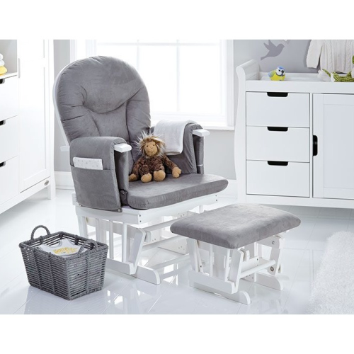 OBaby Reclining Glider Nursery Chair & Stool - White & Grey