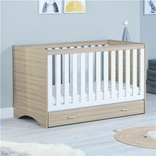 Babymore Veni White Oak Cot Bed with Drawer