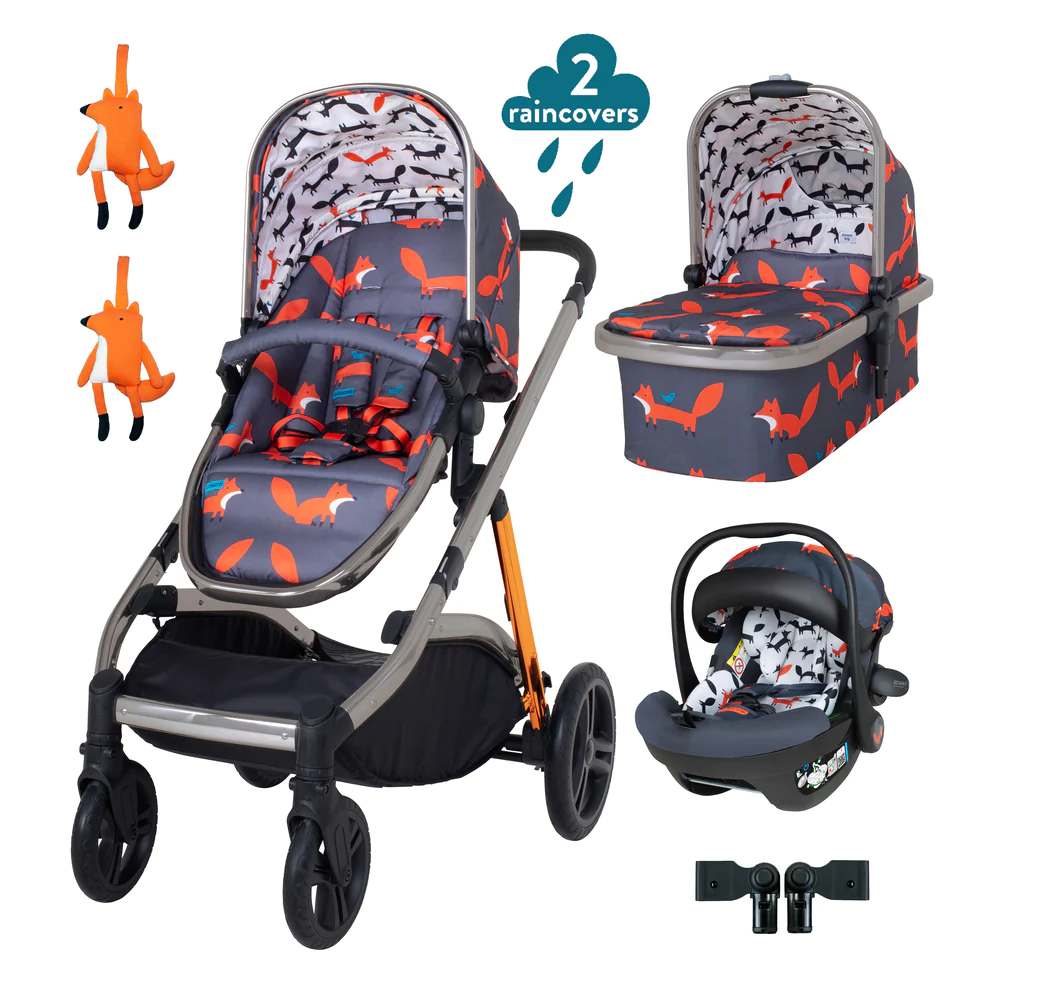 Cosatto Wow XL Charcoal Mister Fox 3 in 1 Travel System i-Size Car Seat Bundle