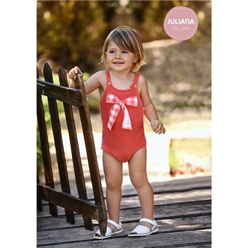 Baby Girls Coral Romper with Bow
