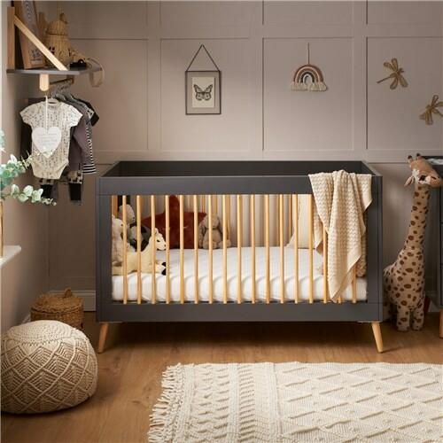 OBaby Scandi Style Cot Bed Maya - Slate With Natural