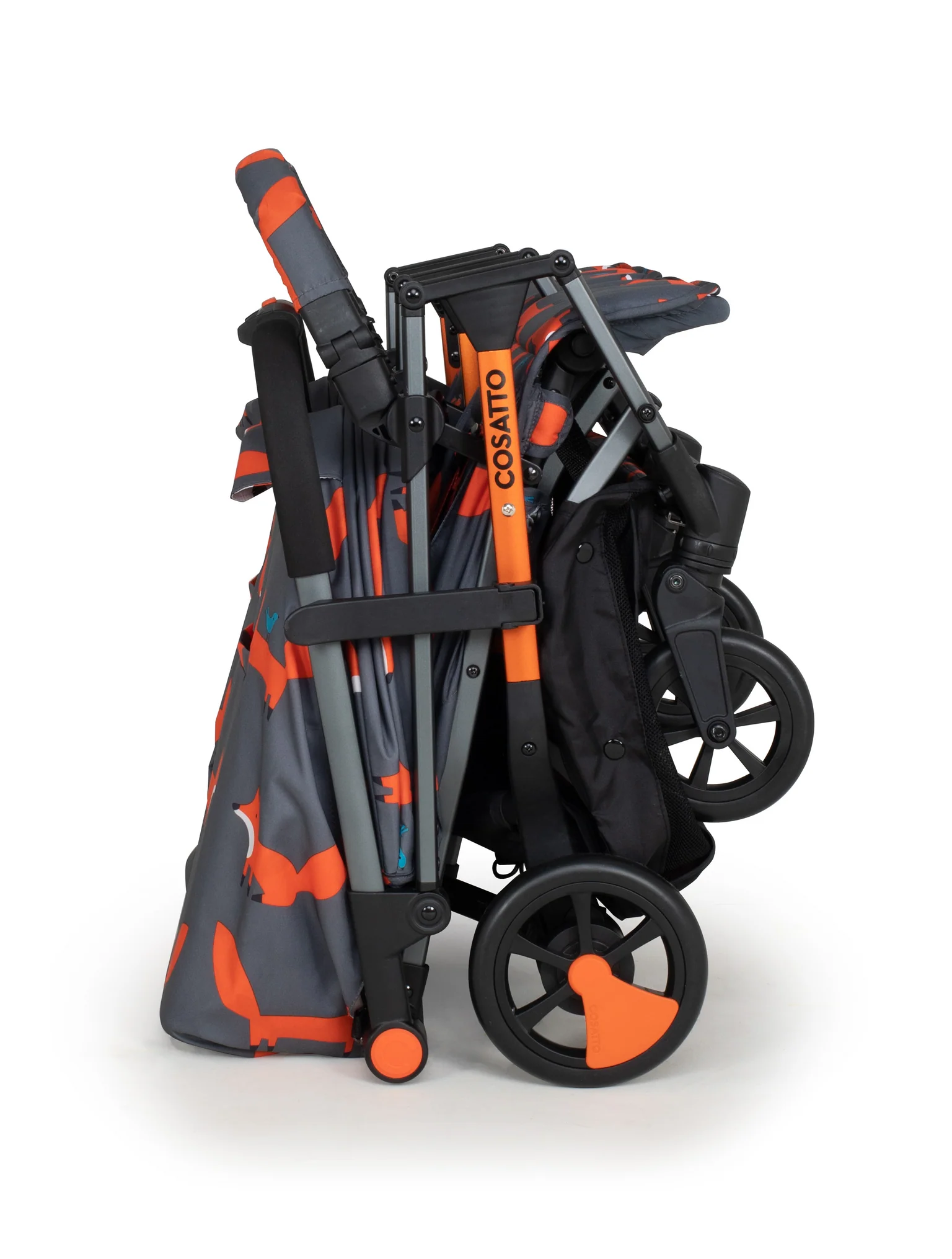 Cosatto Woosh Double Stroller - Charcoal Mister Fox folded