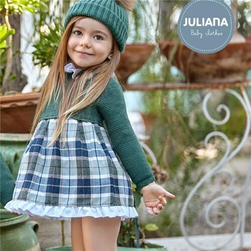 Juliana Baby Girls Green Checked Dress