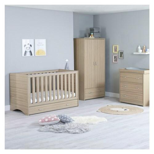 Babymore Veni 3 Piece Nursery Room Set with Drawer - Oak