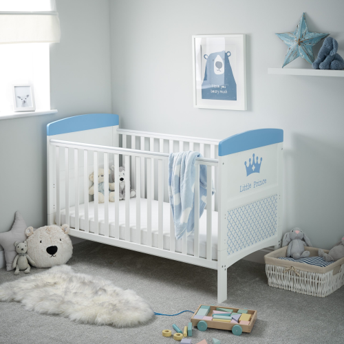 OBaby Little Prince Themed Cot Bed - White & Blue