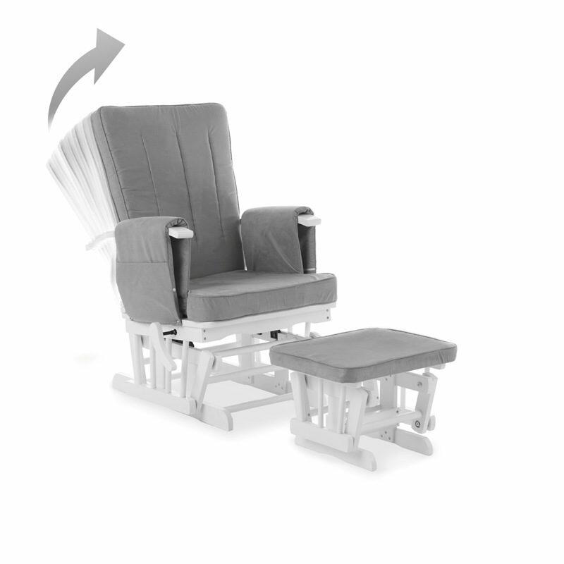 Reclining Glider Nursery Chair & Stool - White & grey
